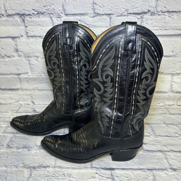 Dan Post Men's Exotic Black Lizard Western Cowboy boots size 8D 16830 Vintage - Picture 2 of 16